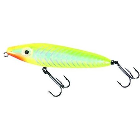 Mirrolure CEye Pro Dog Jr Surface Walker, 4, 34 Oz, 3D Eyes, Chartreuse Fluorescent Back  BellySilver B C85MR-CHSB